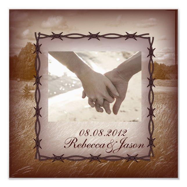 barbed wire western country wedding photo print (Front)