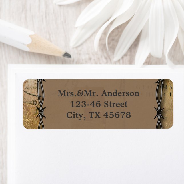 barbed wire western country wedding return address label (Insitu)