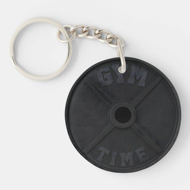 Barbell 45-lb plate "GYM TIME" for a gym person Key Ring (Front)