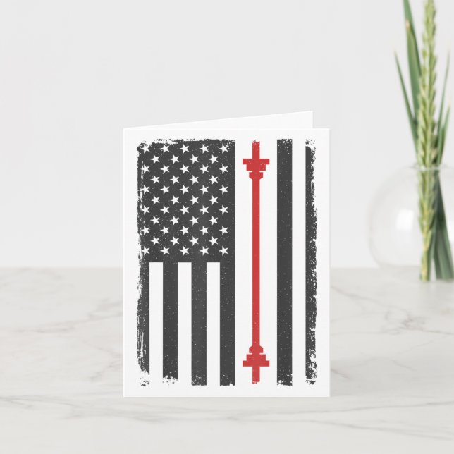 Barbell American Flag Gym Workout Tee Usa Motivati Card (Front)
