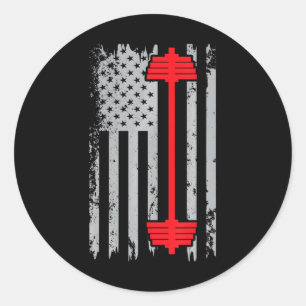 Barbell American Flag Patriotic Weightlifting Classic Round Sticker