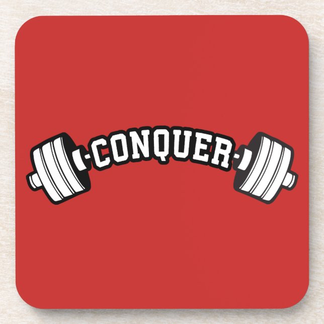 Barbell, CONQUER - Inspirational Weightlifting Gym Coaster (Front)