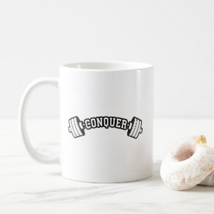Barbell, CONQUER - Inspirational Weightlifting Gym Coffee Mug