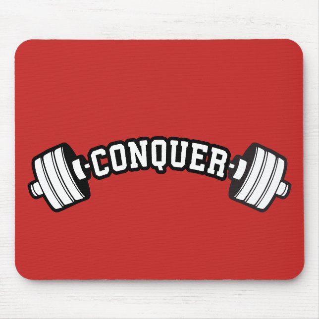 Barbell, CONQUER - Inspirational Weightlifting Gym Mouse Pad (Front)