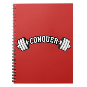 Barbell, CONQUER - Inspirational Weightlifting Gym Notebook