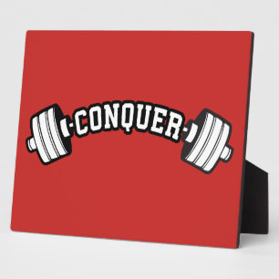Barbell, CONQUER - Inspirational Weightlifting Gym Plaque