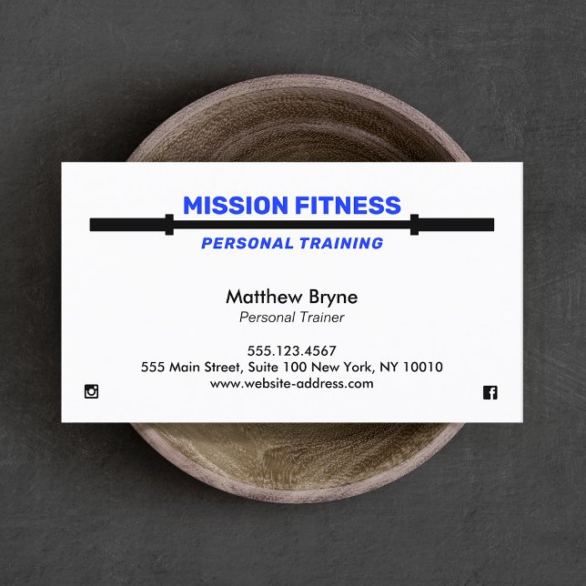 Barbell Fitness Personal Trainer Blue Business Card (Creator Uploaded)