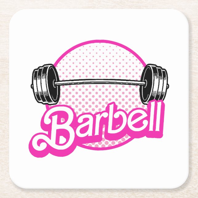 Barbell - pink square paper coaster (Front)