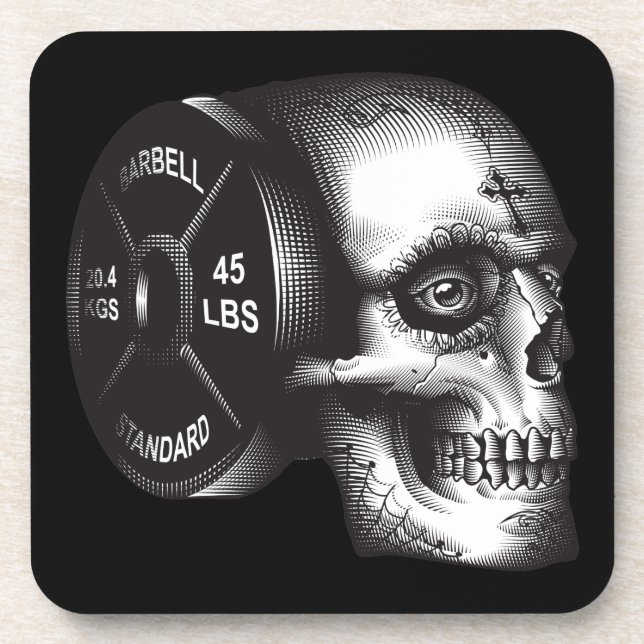 Barbell Plate and Skull - Workout Gym Motivational Coaster (Front)