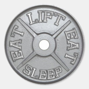 Barbell Plate - Lift, Eat, Sleep Classic Round Sticker