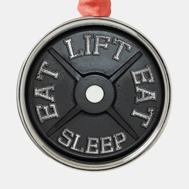 Barbell Plate - Lift, Eat, Sleep Metal Tree Decoration (Front)