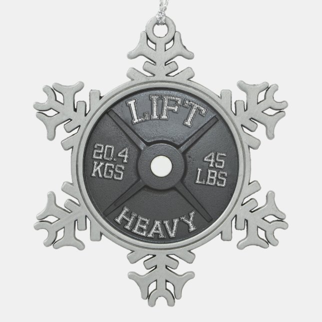 Barbell Plate - Lift Heavy Snowflake Pewter Christmas Ornament (Front)