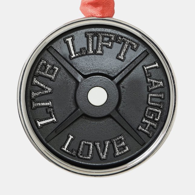 Barbell Plate - Lift, Live, Love, Laugh Metal Tree Decoration (Front)