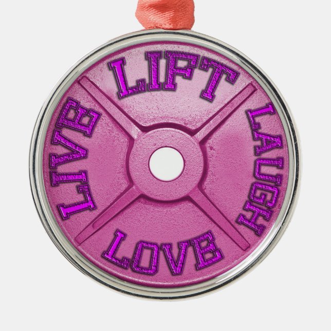Barbell Plate - Lift, Live, Love, Laugh Metal Tree Decoration (Front)