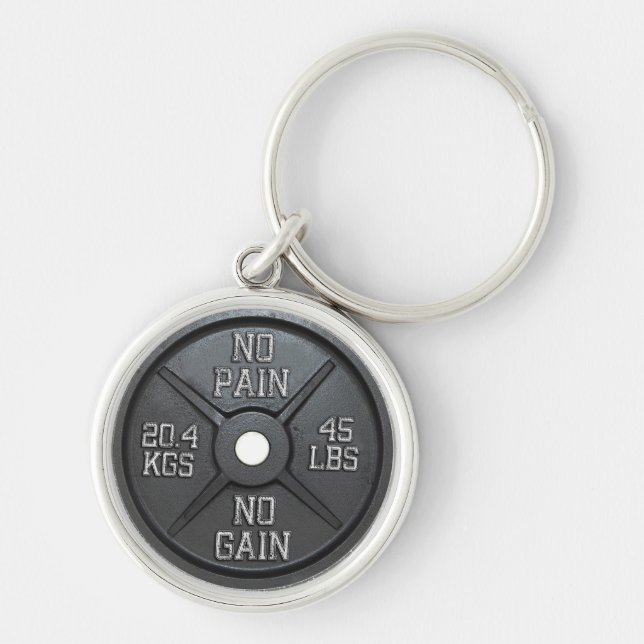 Barbell Plate - No Pain No Gain Key Ring (Front)