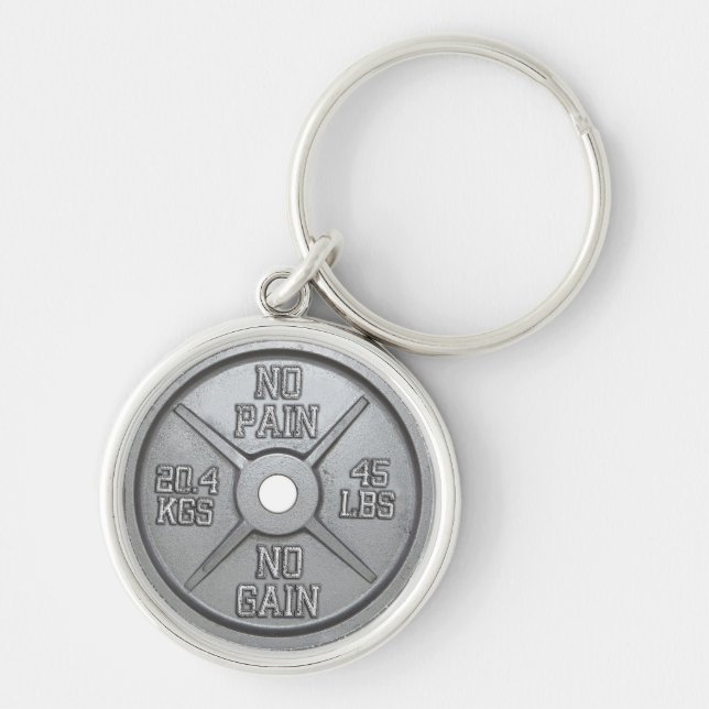 Barbell Plate - No Pain No Gain Key Ring (Front)