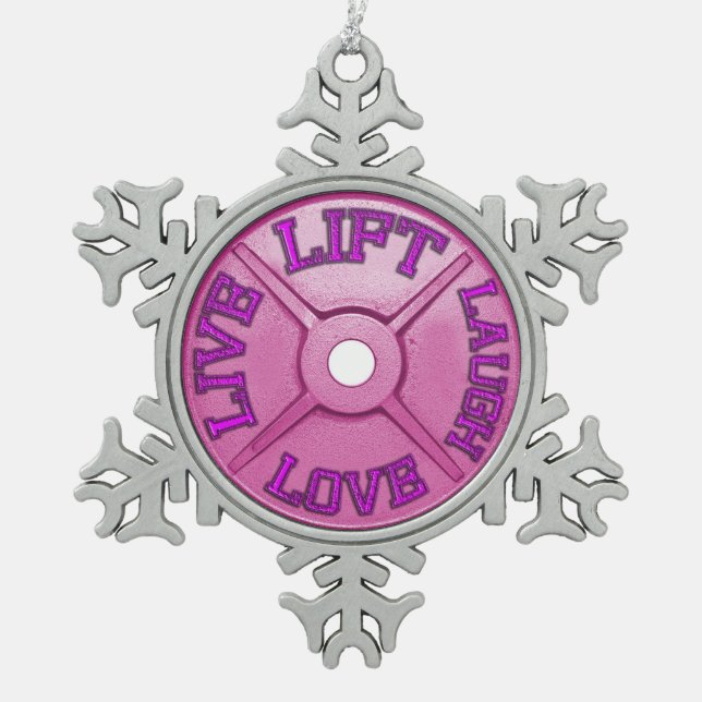 Barbell Plate Snowflake Pewter Christmas Ornament (Front)