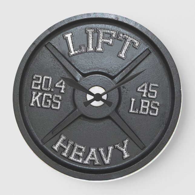 Barbell Plate Wall Clock - LIFT HEAVY (Front)