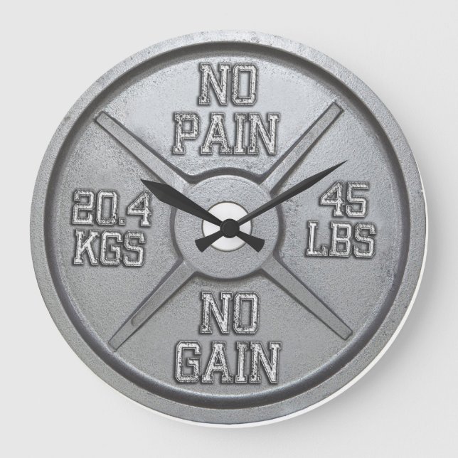 Barbell Plate Wall Clock - No Pain No Gain (Front)