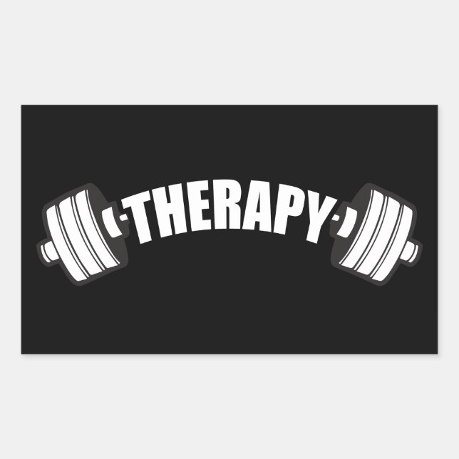 Barbell - THERAPY - Workout Inspirational Rectangular Sticker (Front)