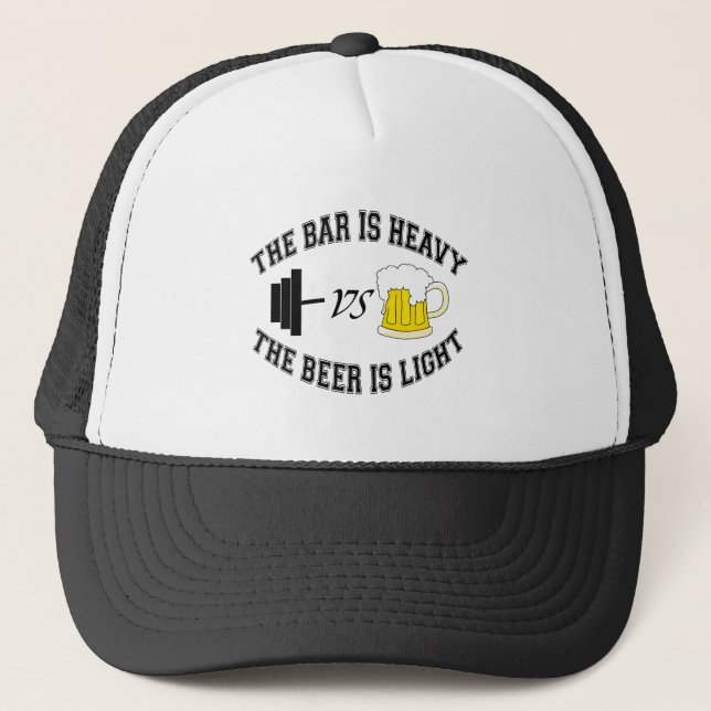 Barbell vs beer trucker hat (Front)