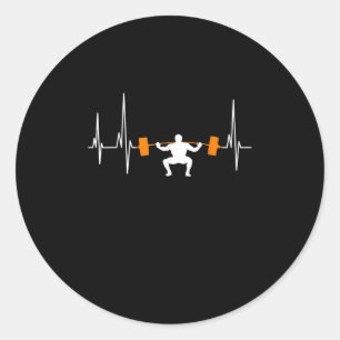 Barbell Weightlifting Heartbeat Bodybuilding Classic Round Sticker
