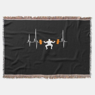 Barbell Weightlifting Heartbeat Bodybuilding Cool Throw Blanket