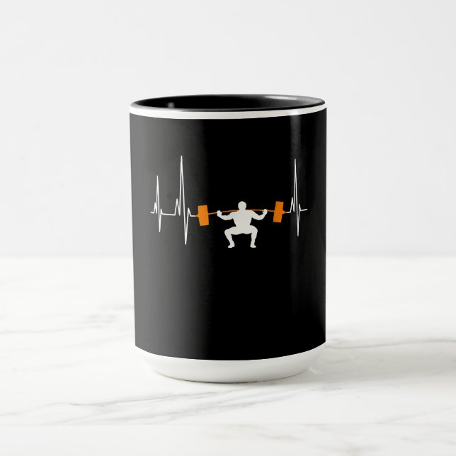 Barbell Weightlifting Heartbeat Bodybuilding Mug (Center)