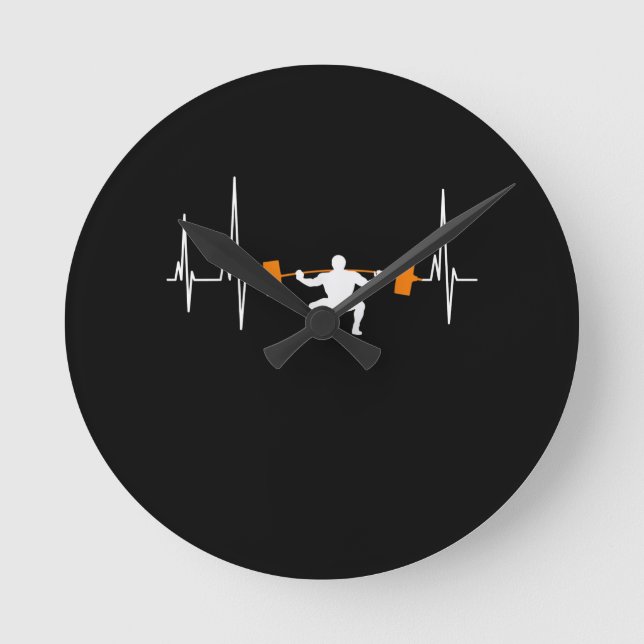 Barbell Weightlifting Heartbeat Bodybuilding Round Clock (Front)
