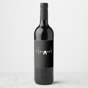 Barbell Weightlifting Heartbeat Bodybuilding Wine Label