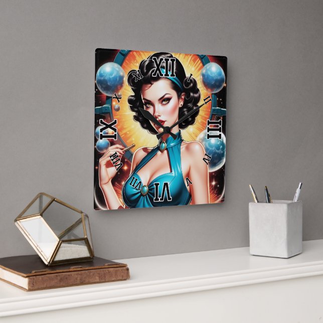 Barbenheimer Retro Fusion Atomic Age Fashion Square Wall Clock (Office)