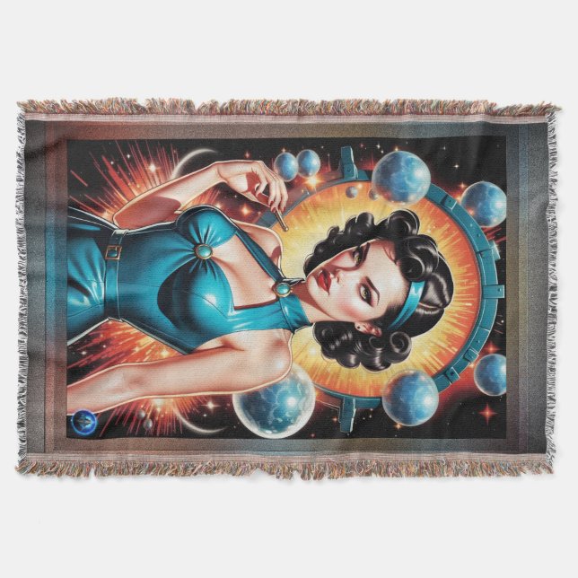 Barbenheimer Retro Fusion Atomic Age Fashion Throw Blanket (Front)
