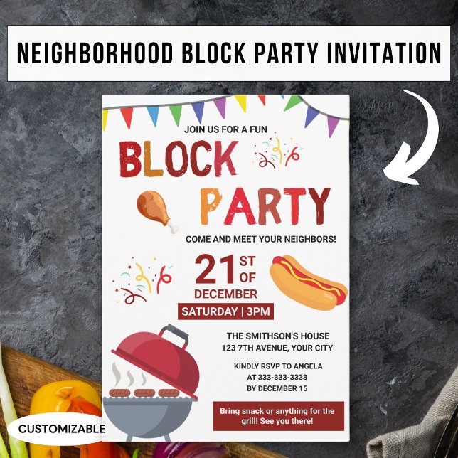 Barbeque Snack Picnic Fun Neighbour Block Party Invitation (Creator Uploaded)