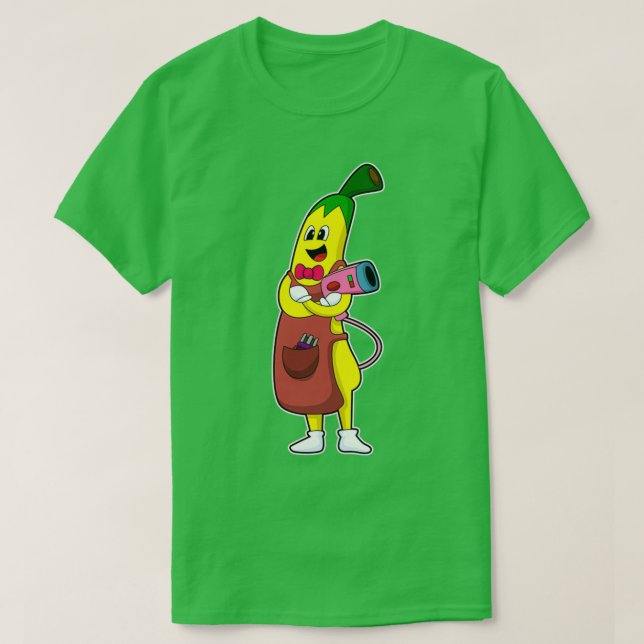 Barber Banana as Hairdresser with Hair dryer T-Shirt (Design Front)