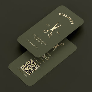 Barber Barbershop Army Green Gold Scissors   Business Card