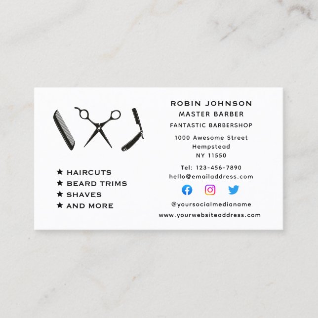 Barber Barbershop Beard Trim Shave Social Media Business Card (Front)