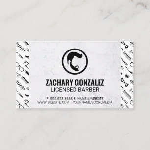 Barber Beard Logo Barber Tools Pattern Marble Loyalty Card