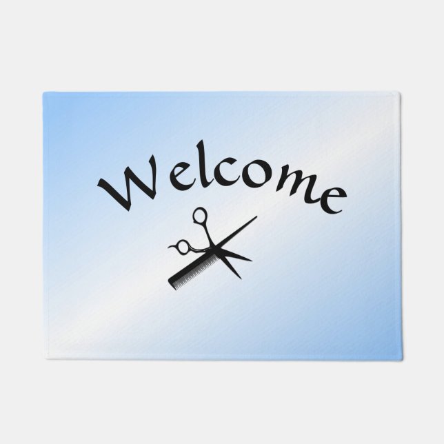 Barber Beautician Design Blue  Welcome Doormat (Front)