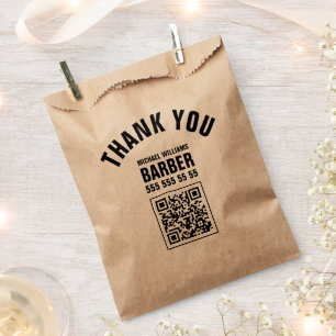 Barber Black Bold Typography QR code Favour Bag