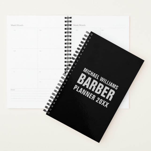 Barber Black Grey Bold Typography Planner (Display)