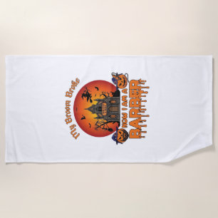 Barber Broom Broke Halloween Pumpkin Clipper Haunt Beach Towel