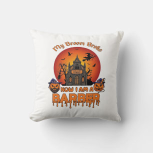 Barber Broom Broke Halloween Pumpkin Clipper Haunt Cushion