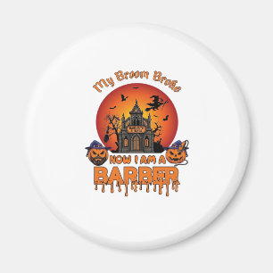Barber Broom Broke Halloween Pumpkin Clipper Haunt Magnet