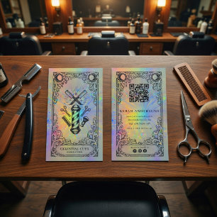 Barber Business Card   Holographic Barbershop 
