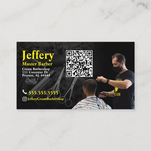 Barber Business Card with QR Code (Front)