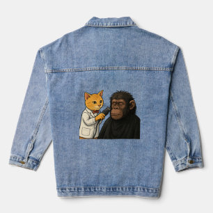 Barber Cat & Chill Gorilla Sticker Denim Jacket