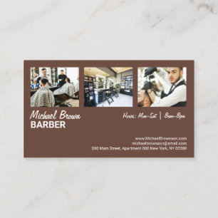 Barber chair custom photo brown hair salon vintage business card