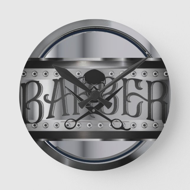 barber Chrome metal design Round Clock (Front)