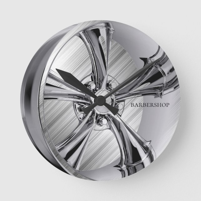 barber Chrome  rim Round Clock (Front)
