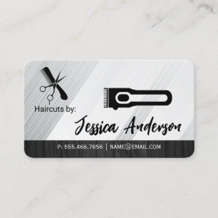 Barber Clippers Scissors Marble Wood Salon Business Card